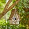 Set of 2 9.5''H Distressed Solid Wood Decorative Outdoor Garden Birdhouse with Natural Wood Slatted Roof and 3D Tree